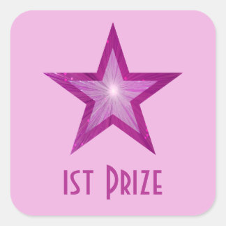 Pink Star '1st Prize' square sticker pale pink