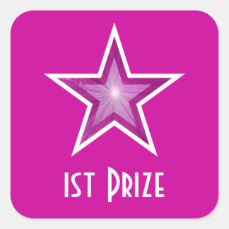 Pink Star '1st Prize' square sticker pink