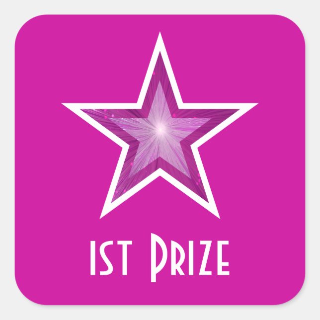 Pink Star '1st Prize' square sticker pink (Front)