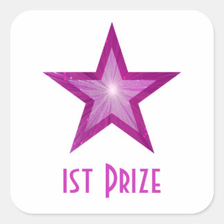 Pink Star '1st Prize' square sticker white