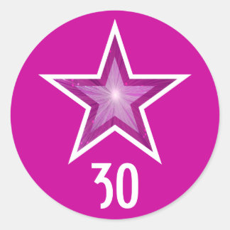 Pink Star "30" age round sticker pink