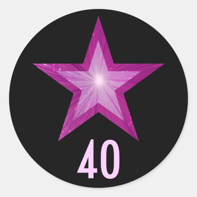 Pink Star "40" age round sticker black (Front)