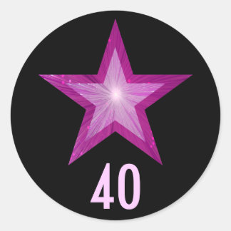 Pink Star "40" age round sticker black