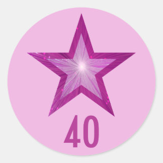 Pink Star "40" age round sticker pale pink