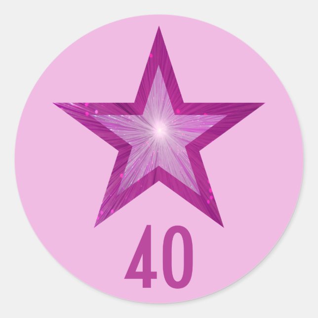 Pink Star "40" age round sticker pale pink (Front)
