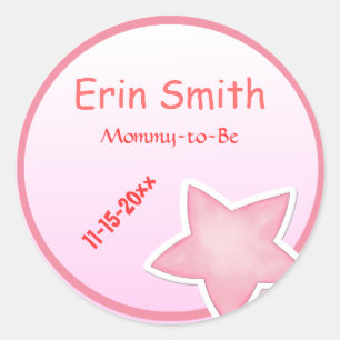 Pink Star  Baby Shower Classic Round Sticker