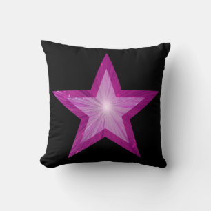 Pink Star black throw pillow square black back