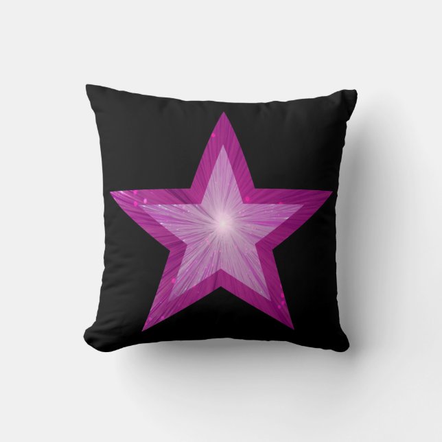 Pink Star black throw pillow square pink back (Front)