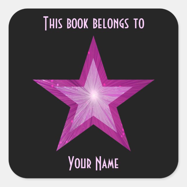 Pink Star bookplate sticker black (Front)