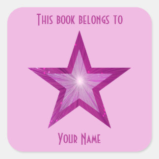 Pink Star bookplate sticker pink