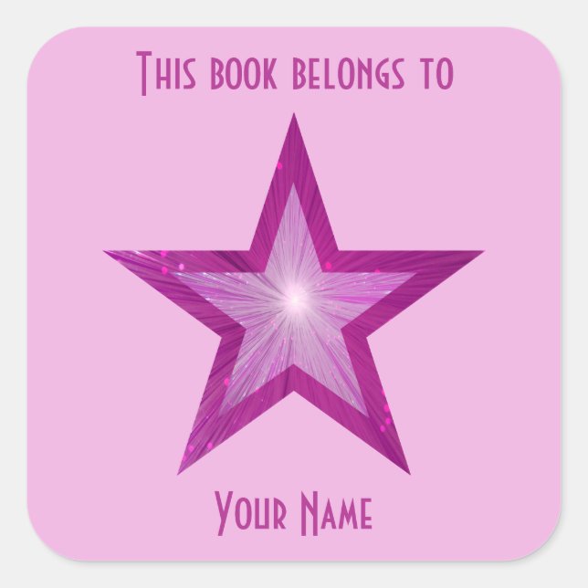Pink Star bookplate sticker pink (Front)