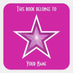 Pink Star bookplate sticker pink
