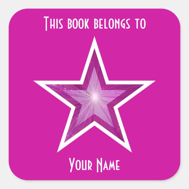 Pink Star bookplate sticker pink (Front)