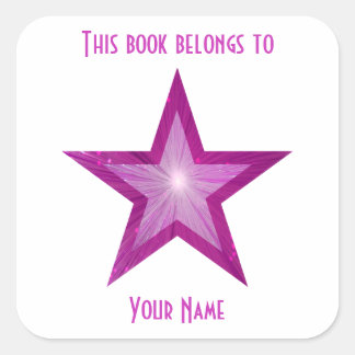 Pink Star bookplate sticker white