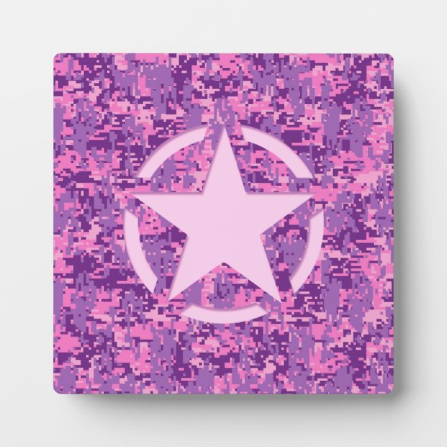 Pink Star Deco on Digital Camo Style Plaque (Front)