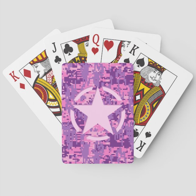 Pink Star Deco on Digital Camo Style Playing Cards (Back)