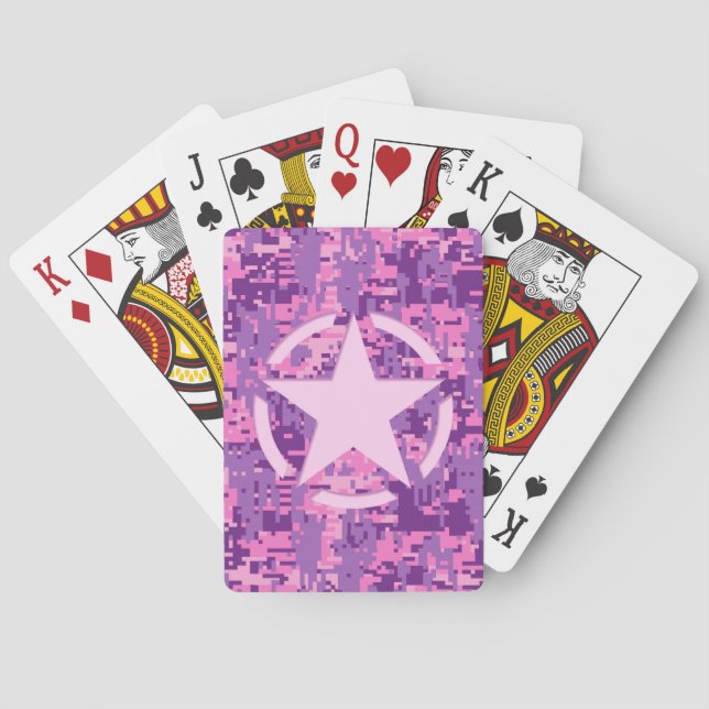 Pink Star Deco on Digital Camo Style Playing Cards (Back)