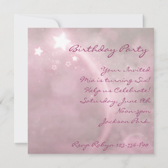Pink Star Dust Birthday Invitation (Front)