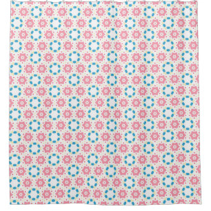 Pink star flower blue dots pattern shower curtain