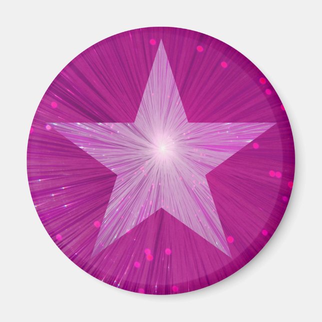 Pink Star fridge magnet round (Front)