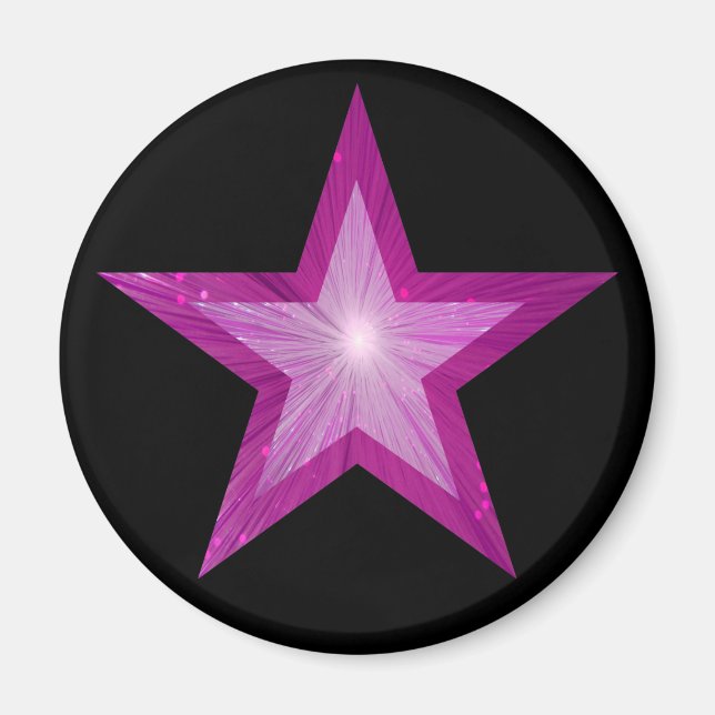 Pink Star fridge magnet round black (Front)