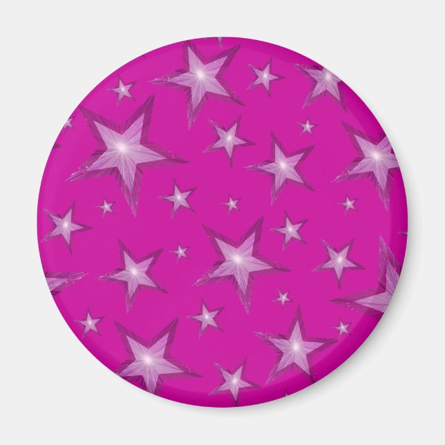 Pink Star fridge magnet round pink (Front)