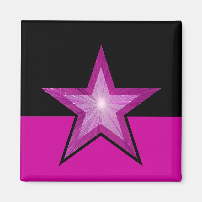 Pink Star fridge magnet square black pink (Front)
