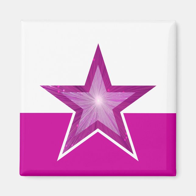 Pink Star fridge magnet square white pink (Front)
