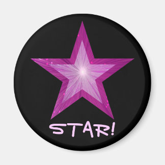 Pink Star fridge 'STAR!' magnet round black
