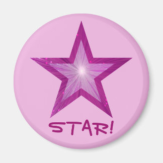 Pink Star fridge 'STAR!' magnet round pale pink