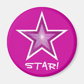 Pink Star fridge 'STAR!' magnet round pink