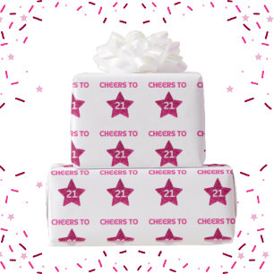 Pink Star Glitter Cheers to 21 21st Birthday  Wrapping Paper