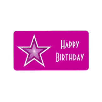 Pink Star 'Happy Birthday' label medium pink