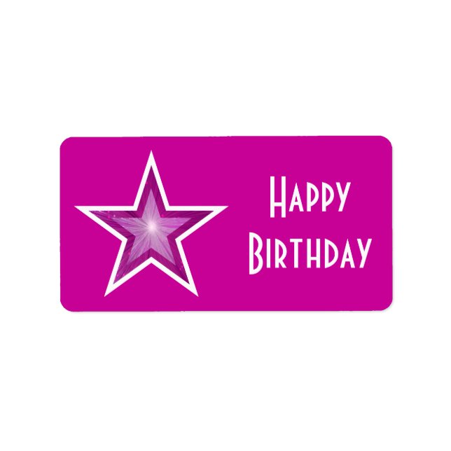 Pink Star 'Happy Birthday' label medium pink (Front)