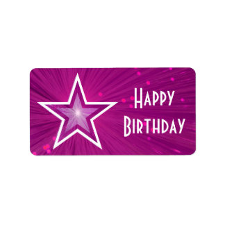 Pink Star Happy Birthday label medium white text