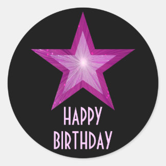 Pink Star 'Happy Birthday' round sticker black