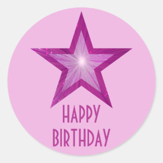 Pink Star 'Happy Birthday' round sticker pale pink