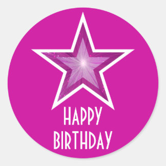 Pink Star 'Happy Birthday' round sticker pink