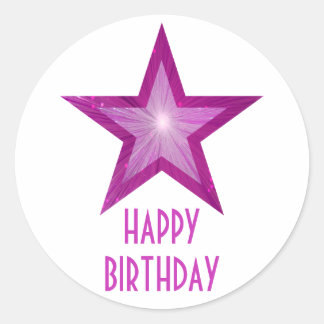 Pink Star 'Happy Birthday' round sticker white