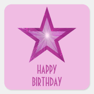 Pink Star 'Happy Birthday' square pale pink Sticker
