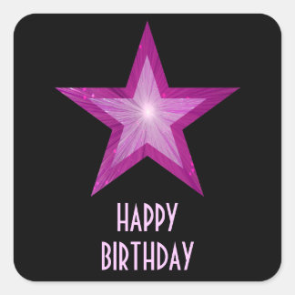 Pink Star 'Happy Birthday' square sticker black