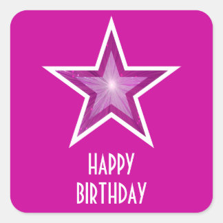 Pink Star 'Happy Birthday' square sticker pink