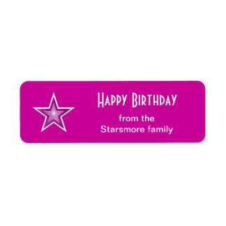 Pink Star 'Happy Birthday' text label small pink