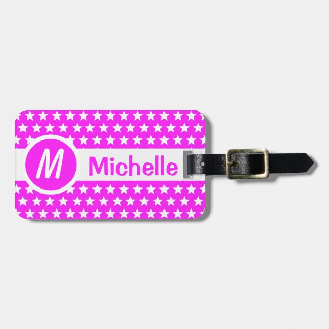 Pink Star Monogrammed Luggage Tag (Front Horizontal)
