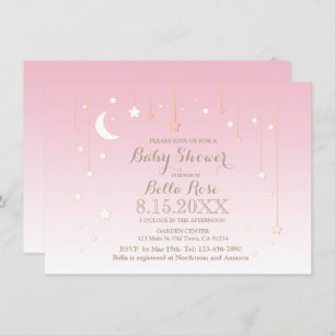 Pink star moon baby girl baby shower invitation