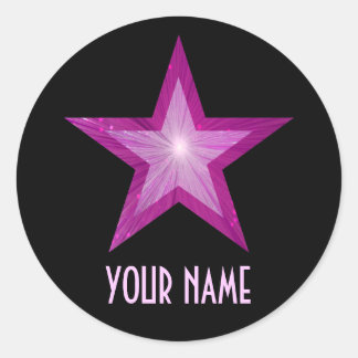 Pink Star 'Name' round sticker black