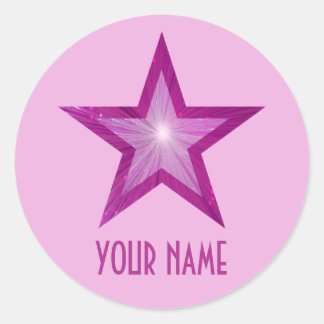 Pink Star 'Name' round sticker pale pink