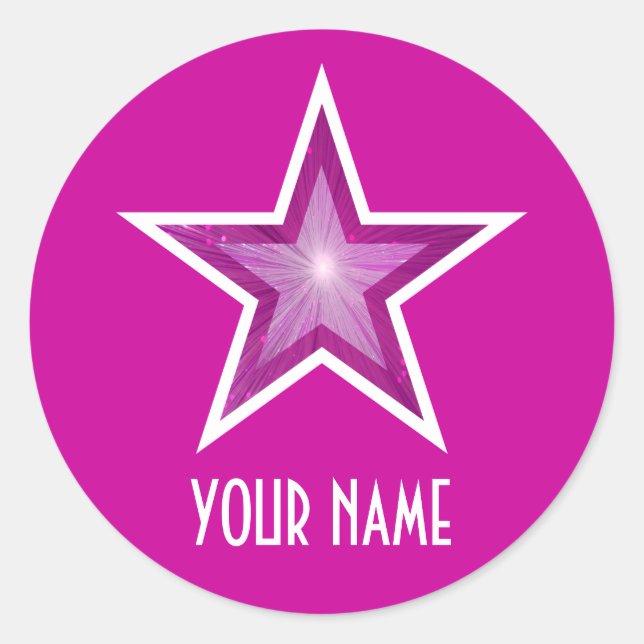 Pink Star 'Name' round sticker pink (Front)
