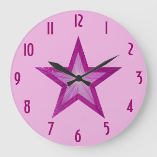 Pink Star 'numbers' clock round pale pink