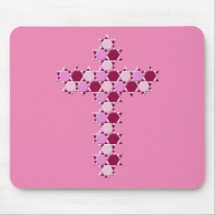 Pink Star of David Cross Optical Illusion Mouse Pad